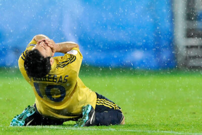World Cup player celebrating on the field