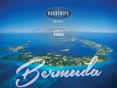 Aerial view of Bermuda with prominent labeling for Roadtrips' luxury travel guide, highlighting the island as a key destination for high-end travelers.